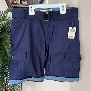 Brand New Rustic Blue Navy Blue Cargo Shorts w/ Belt 100% Cotton Casual Summer